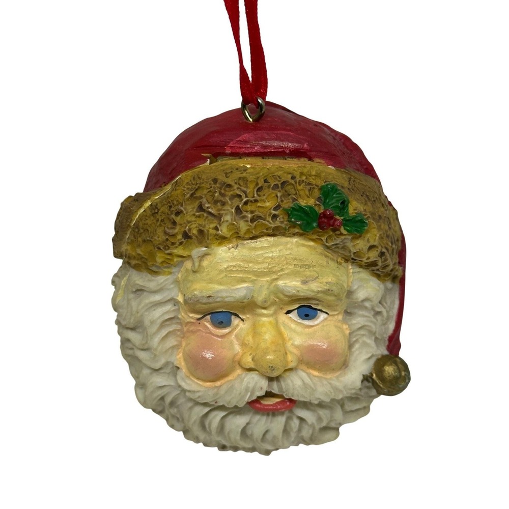 VTG 1994 Christmas Santa Head Ring Box‎ Ornament Ceramic Hand Painted Decoration